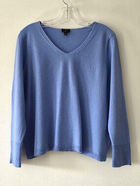 Talbots 100% Merino Wool V-Neck Blue Cozy Classic Pullover Sweater Sz 2X